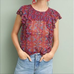 Anthropologie- Meadow Rue Flutter Sleeve Blouse